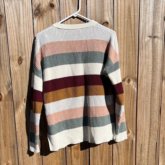 Madewell Women’s Long Sleeve Stripped Cream Grey Pink Sweater Pocket XS Fall - Picture 8 of 13